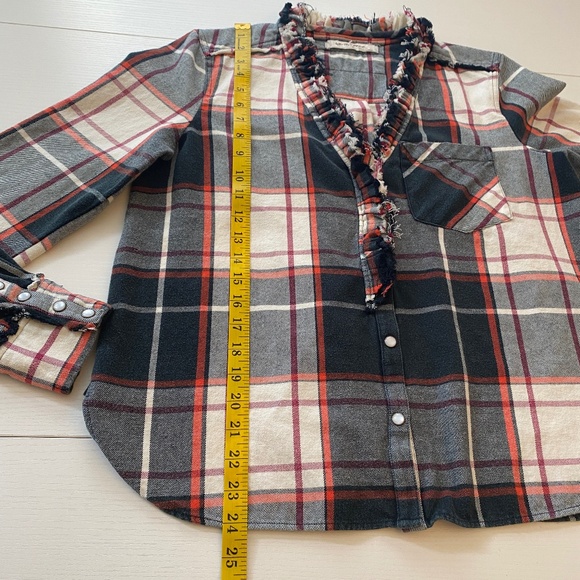 We The Free Always Forever Plaid Fringe Collar Button Up Top Size Small - Picture 13 of 15